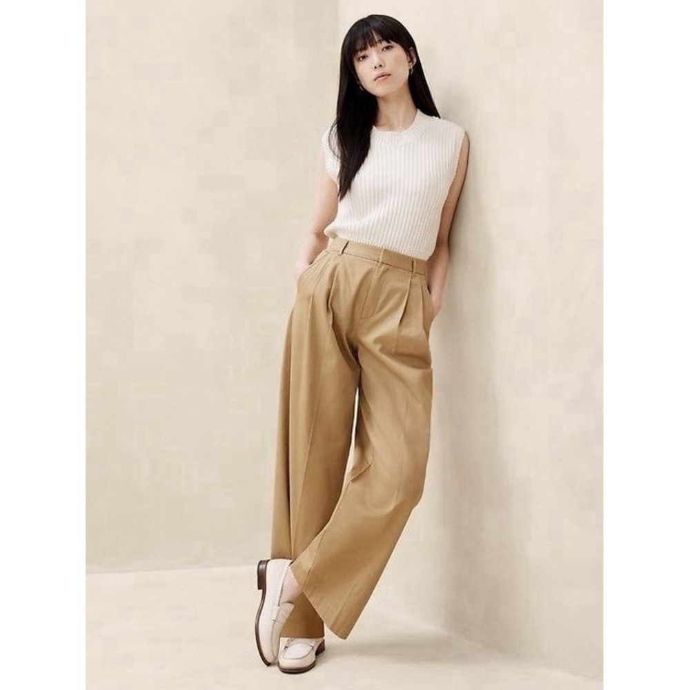 Banana Republic 12 Explorer Pleated Pant Trouser Khaki Straight Pockets Nouve